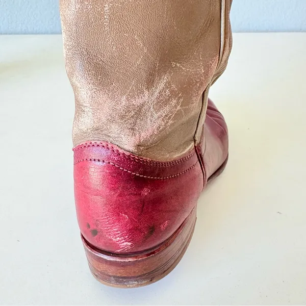 Justin Boots Tan Red Leather Western Cowgirl Knee High Pull On Womens Size 5.5 B - Image 5