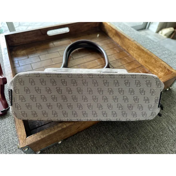 Dooney & Bourke Monogram Canvas Tote Bag Brown Leather‎ Trim Tassel Accent - Image 5