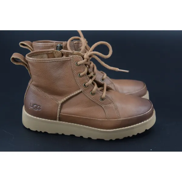 UGG Deconstructed Lace Leather Side Zip Boots Women Brown Good Size 6 Toe Round - Image 2