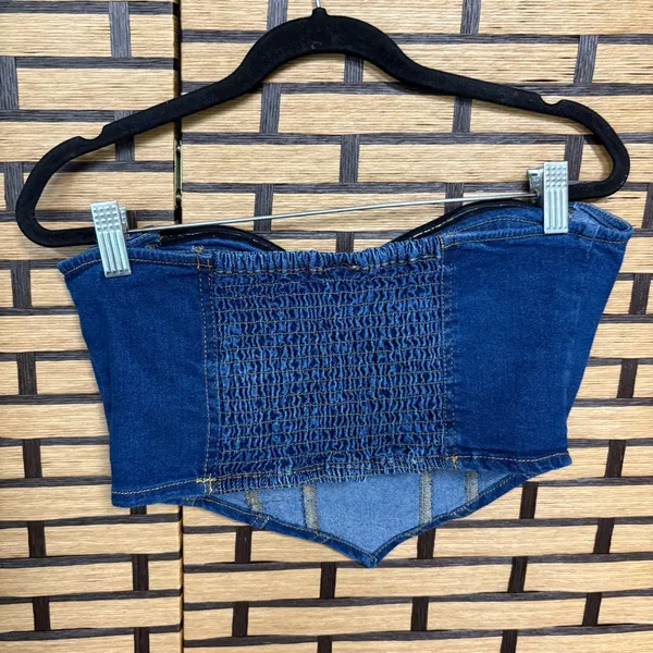 La Armario Denim Corset Strapless Top Size‎ Medium Blue - Image 2