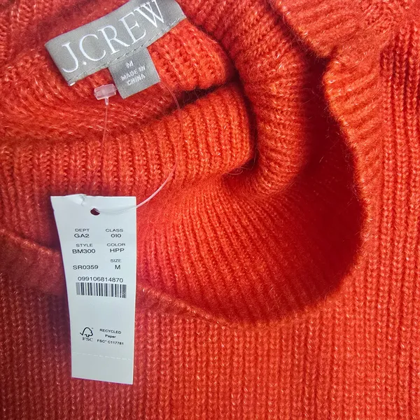 J. Crew NWT Red‎ Ribbed Alpaca Merino Wool Puff Shoulder Turtleneck Sweater M - Image 3
