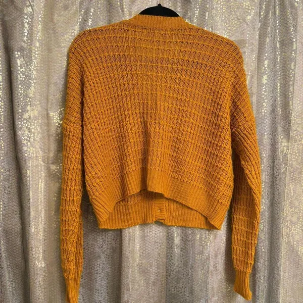 Love Change Knit Crochet Golden Orange Cardigan Sweater Medium - Image 2