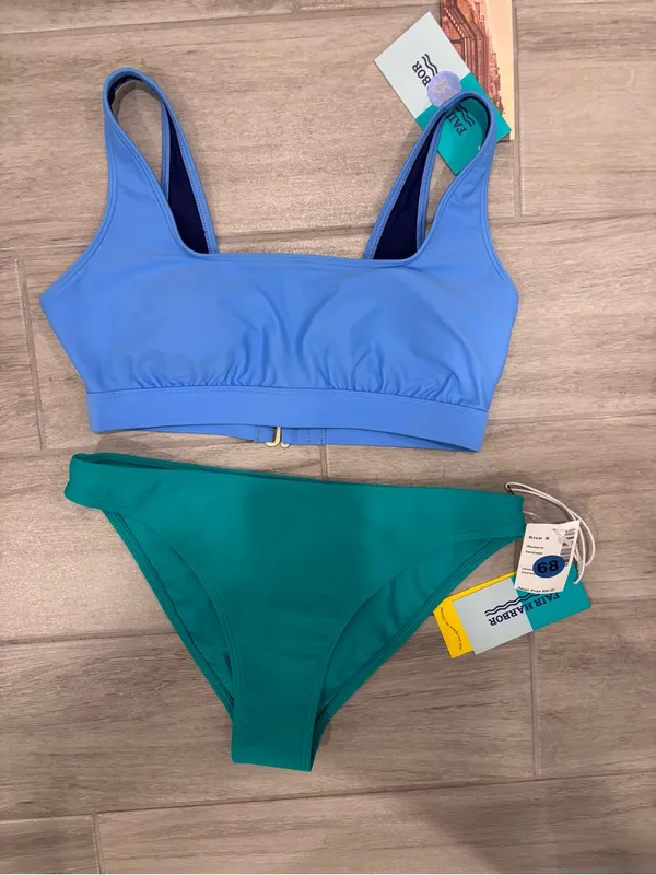 Fair Harbor Blue Crop Bikini Top & Teal Bikini Bottom Set size‎ Small - Image 4