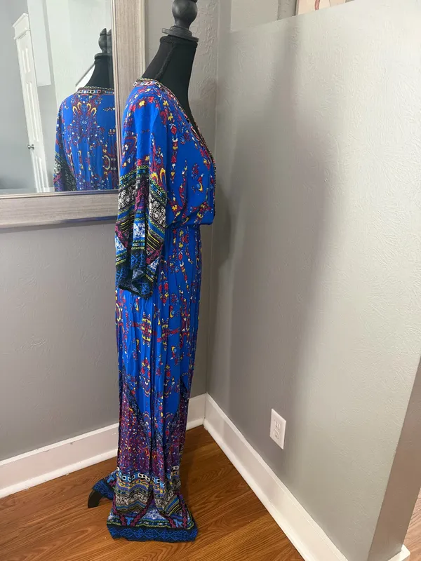 Flying Tomato V Neck Boho Aztec Festival Bold Whimsical Maxi Dress Size Medium. - Image 6