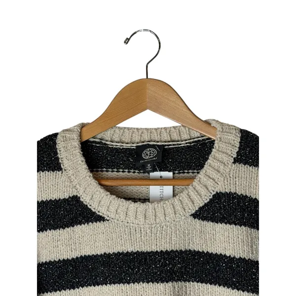 Bobeau Chenille Shine Stripe‎ Sweater Women Medium Ivory Black NWT Metallic Knit - Image 4