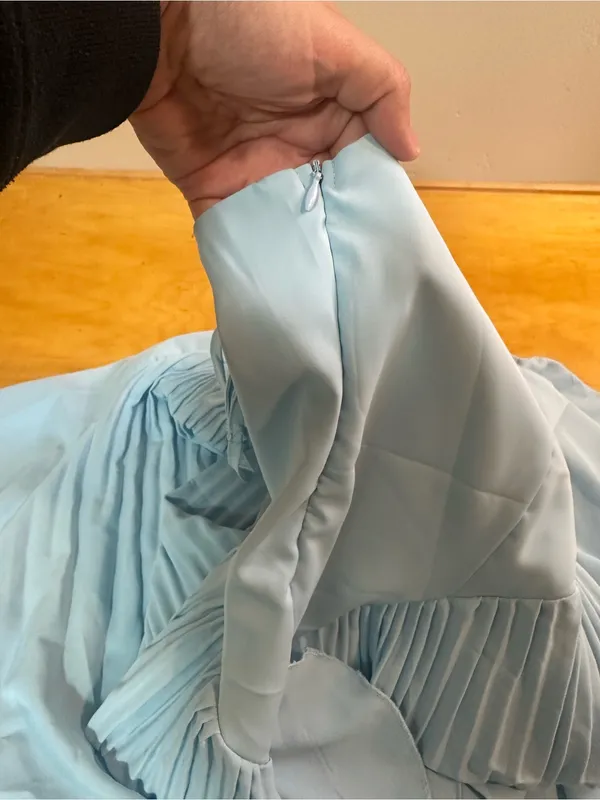 Ice Blue Ruffle Mermaid Pleated Maxi Dress with Adjustable Straps XL NWOT - Image 6