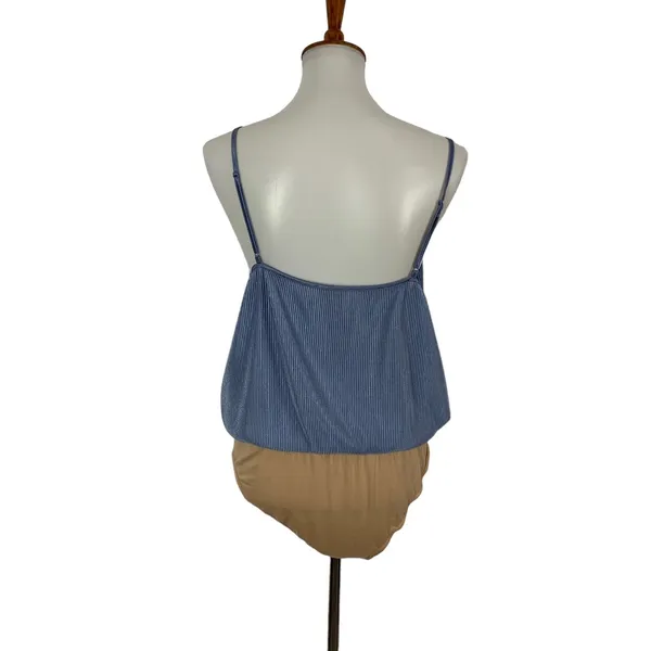 Wayf Womens Bodysuit XL Blue Sleeveless Surplice V-Neck Pleated Clubwear Y2K - Image 5