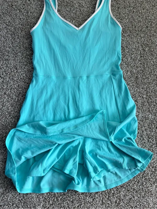 aerie Bright Aqua Scoop Neck Athletic Mini Dress with White Trim Pickleball - Image 5