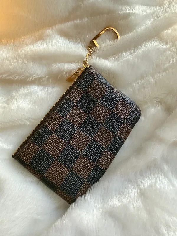 Brown checkered mini coin purse wallet NEW - Image 2