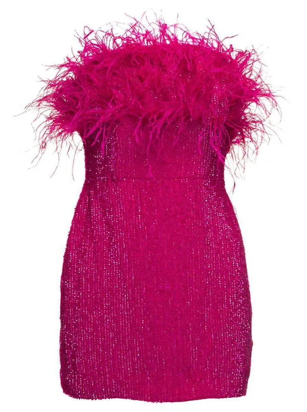 NWT Retroféte Torin Sequin Bandeau Ostrich-trim Mini Dress In Pink. Size Large - Image 9