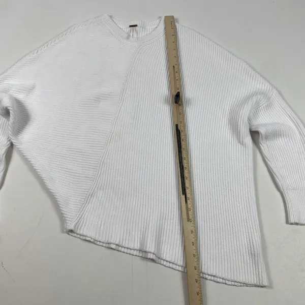 Free People Sweater Womens Small White Ribbed Asymmetrical‎ Pullover Boho Chic - Image 5