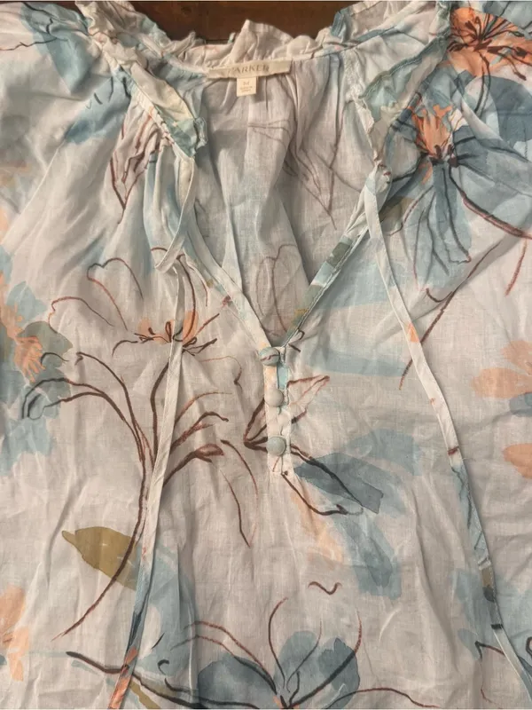 PARKER Floral Tie-Neck Cap Sleeve Top - Image 4