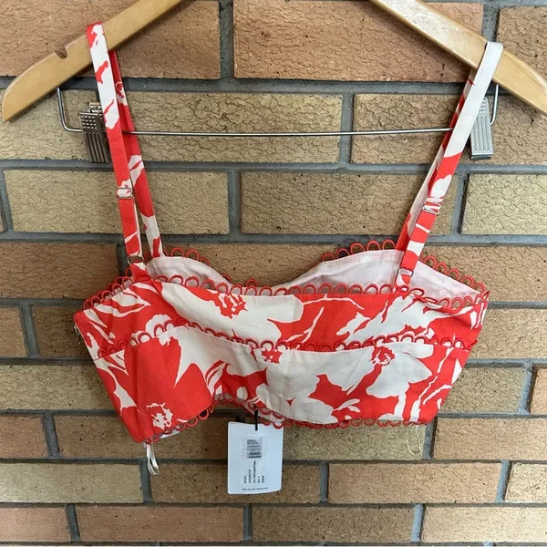 NWT Amur Alina Cotton Floral Bra Top Coral Colorblock Flowers Size 6 - Image 7
