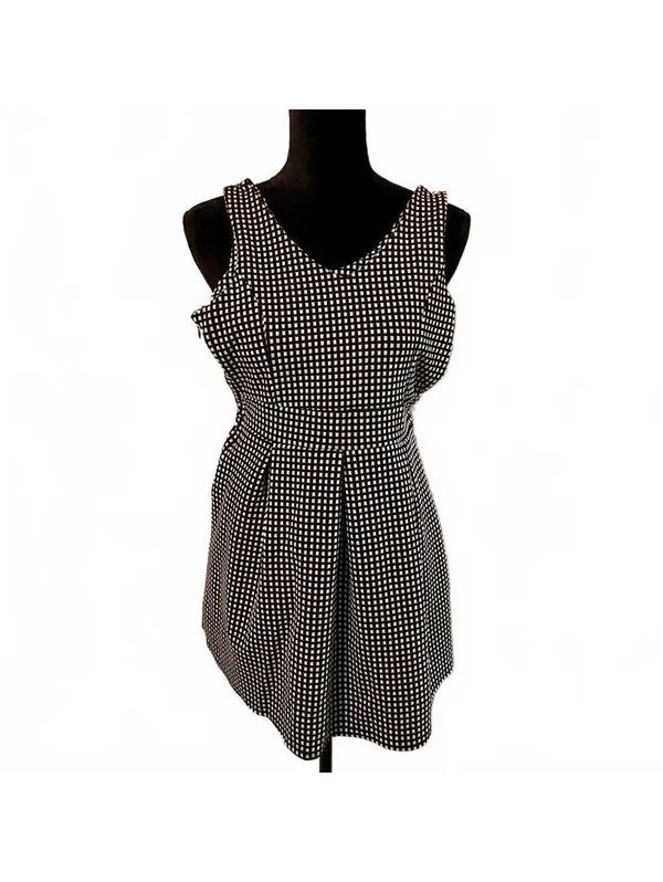 Salt and Pepper Coquette Cottage Checkered Houndstooth Fit & Flare Dress Mini XS - Image 2