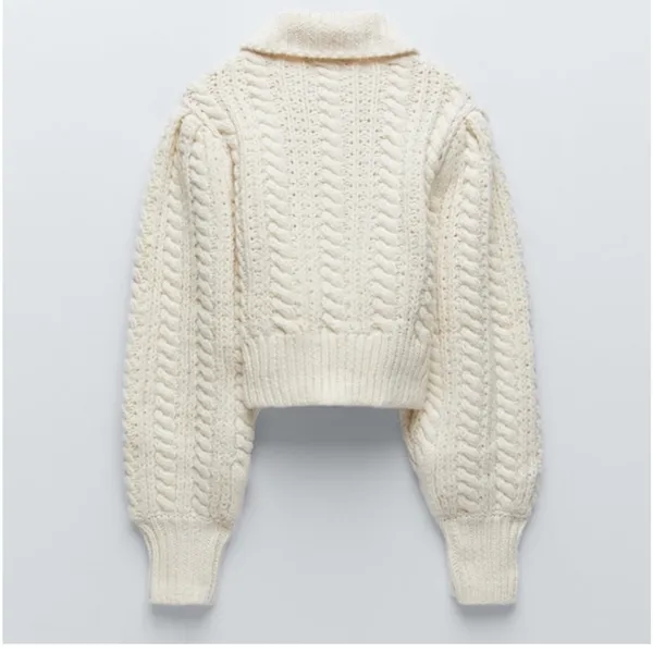 Zara Chunk Knitted Cream Crop Sweater S - Image 2