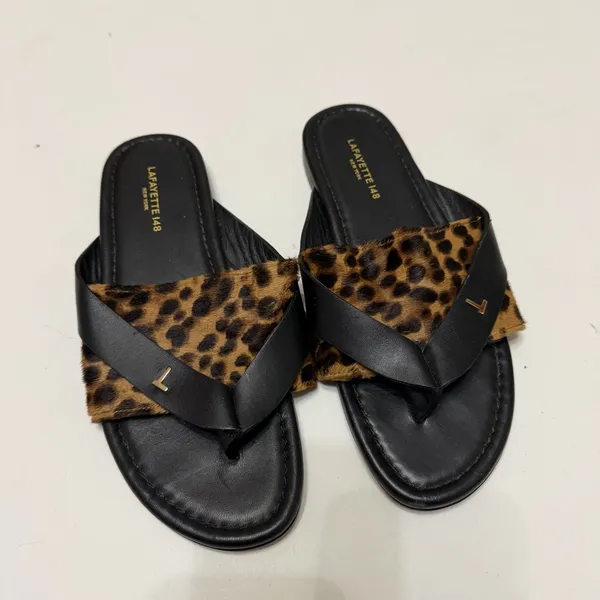 Lafayette 148 iris leopard print leather sandals‎ black brown size 36 - Image 2