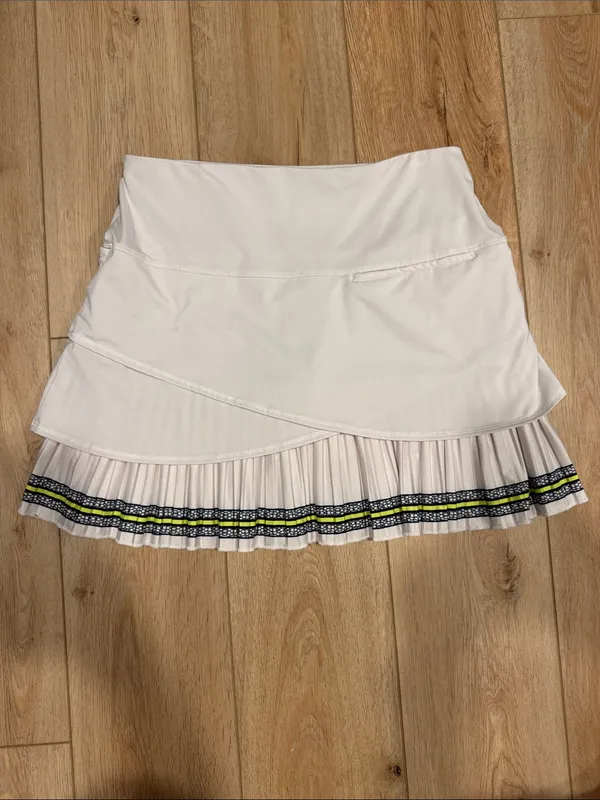 Lucky in Love- White Pleated Tennis Skirt with Trim - Image 2