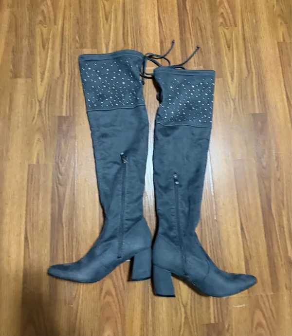Olivia & Kate Grey Sparkle Embellished Rachel Above Knee Boots Size 8 - Image 2