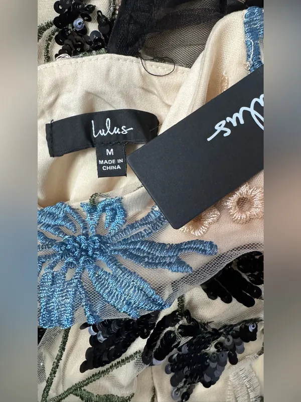 Lulus Show Stopper Cream Embroidered Sequin Bodycon Midi Dress Size Medium - Image 5