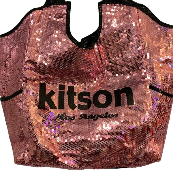 Kitson Los Angeles Pink Sequin Black Trim Tote Bag - Image 2