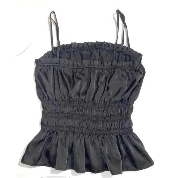 H&M Black Smocked Peplum Cami Top Spaghetti Strap Ruffle Hem Y2K Going Out - Image 3