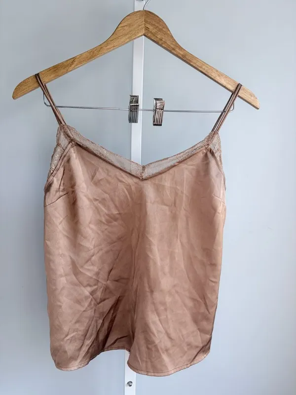 Abercrombie & Fitch Mocha Satin Lace-Trim Cami Tank Adjustable Straps S - Image 2
