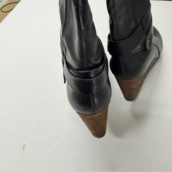 Dr Scholls Black Faux Leather Mini Wedge Knee High Boots Womens 7.5 Fall Riding - Image 4
