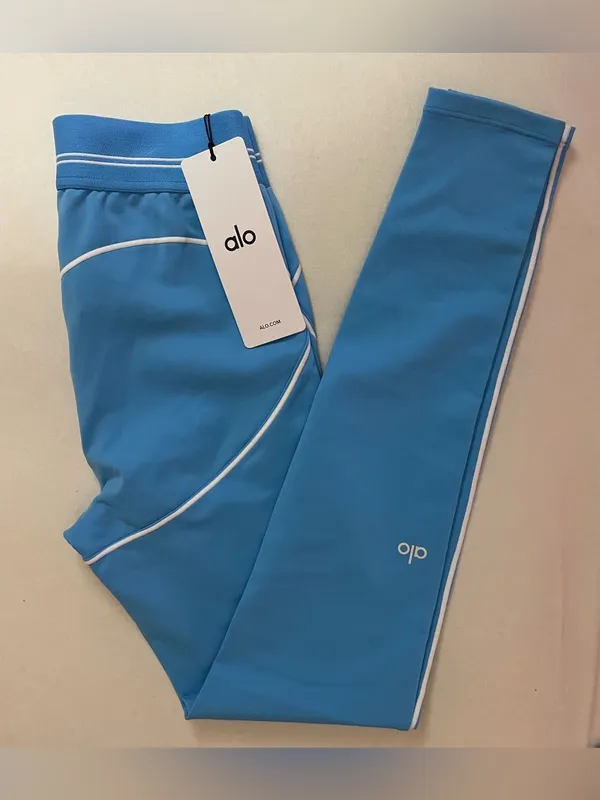 ALO Yoga Airbrush High Waist Heart Throb Leggings Azure Blue White Size M - Image 8