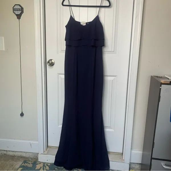 Bhldn anthropologie Navy sleeveless‎ ruffle gown maxi dress prom wedding guest 8 - Image 4