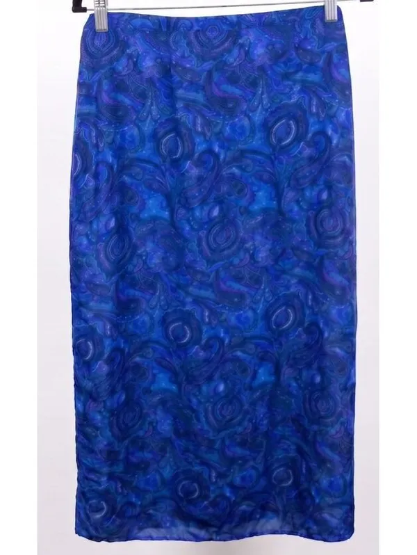 Venezia Jeans Blue Purple Paisley Print Stretch Skirt 90s Vintage Plus Sz 26/28 - Image 2