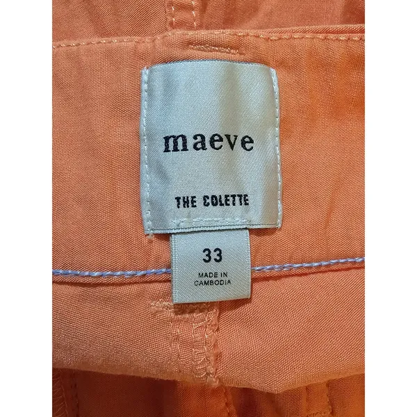 Maeve The Colette Womens Peach Linen Stretch High Rise Wide Leg Pants 33 - Image 3