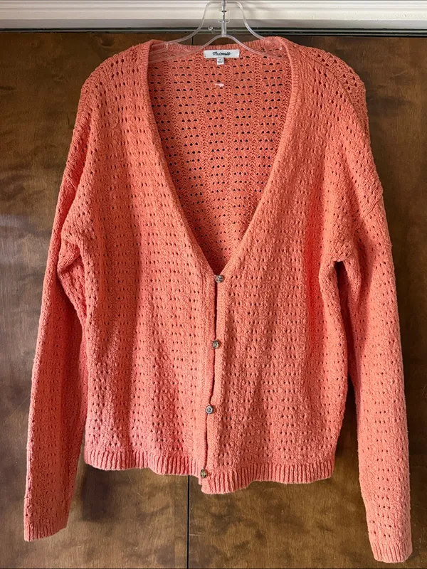 Madewell Women's Orange Open-Stitch Cardigan Sweater Loose Fit. Size M - Image 2