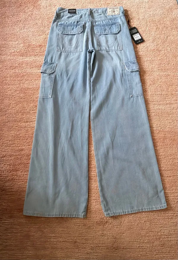 True Religion Bobby Baggy Cargo Jeans Size 26 Ultra Light Wash NWT - Image 7