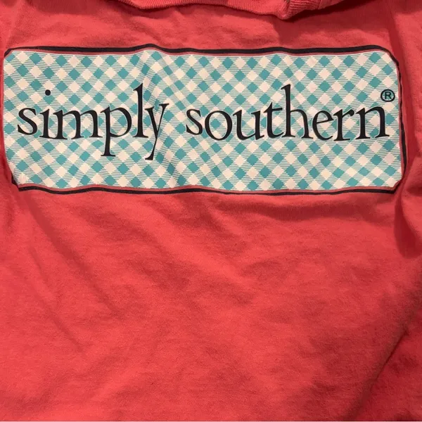 Simply Southern Coral & Teal Long Sleeve Pocket T XS - Image 5