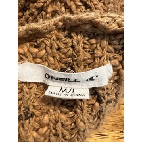 ONEILL Serefina Hooded Sweater M/L Camel Brown Chunky‎ Knit V-Neck Boho Coastal - Image 7