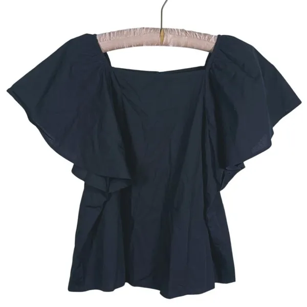 Abercrombie & Fitch Poplin Flutter Sleeve Top Small Black Preppy Quiet Luxury - Image 2