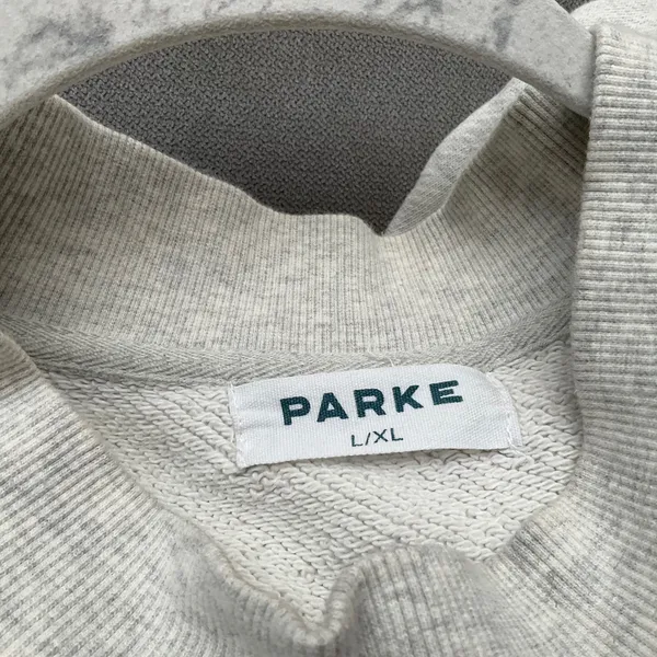 Parke Flag Graphic Mockneck Sweatshirt Varsity Pullover Heather Grey L/XL - Image 7
