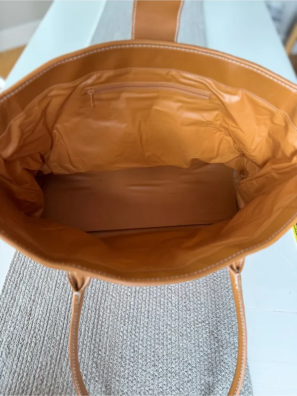 Lancôme Cognac Tan Large Vegan Leather Oversized Tote Shoulder Bag - Image 6