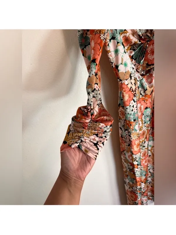 For Love & Lemons Long-Sleeve Floral Tie-Front Maxi Dress Size XS - Image 4