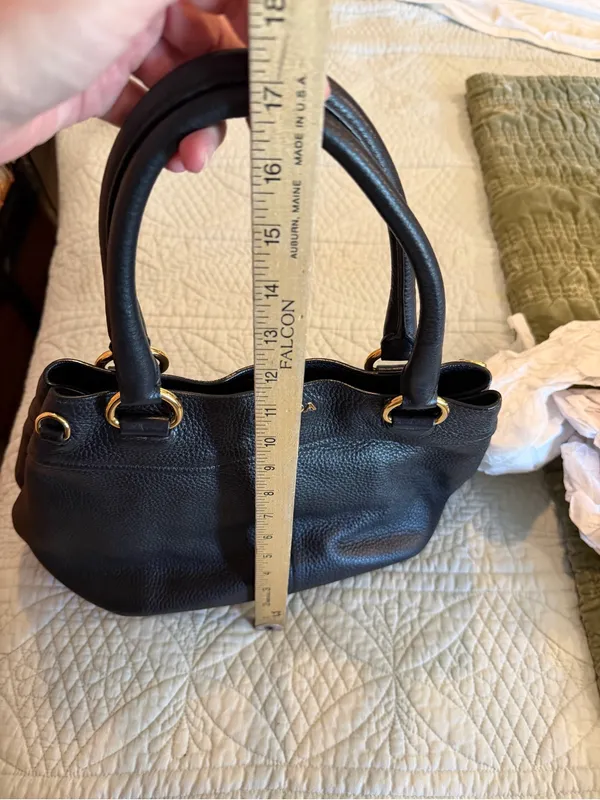 PRADA BR4393 Vitello Daino Leather East West Tote Black Gold 2-Way Bag - Image 9
