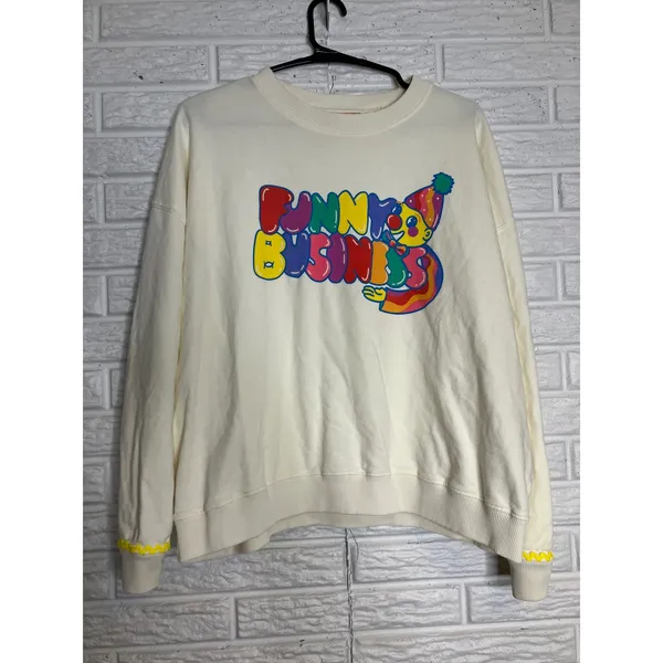 Mokuyobi Sweatshirt Womens L Cream Good Funny Business Clown Ric Rac Trim trendy - Image 2