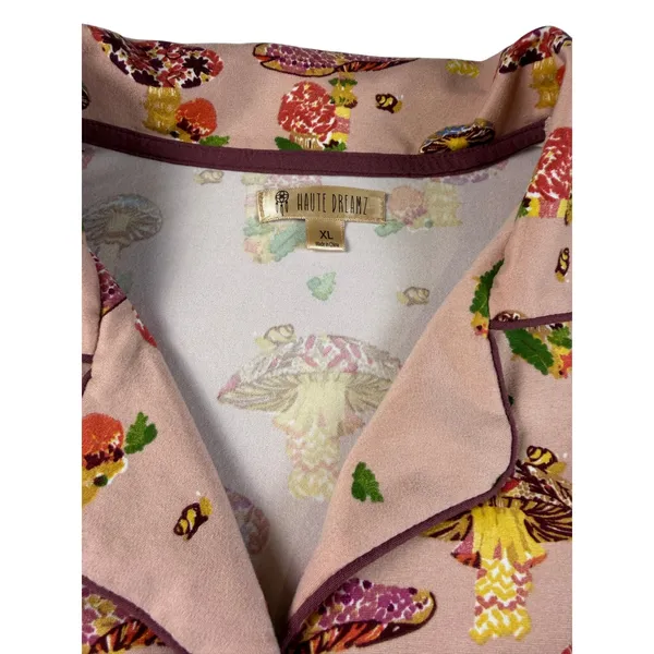 Haute Dreamz Mushroom Print PJ Top XL Pink Button Down Short Sleeve Sleepwear - Image 10