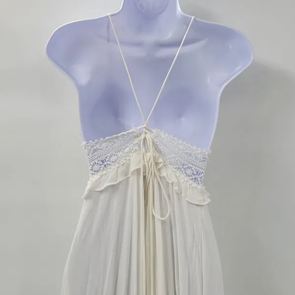 Hello Molly Crochet Lace Dress Womens 4 White Tie Back Summer Beach Vacay Boho - Image 12