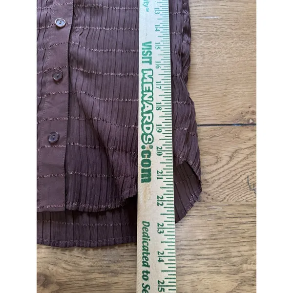 Serenade Women Size Small Button Down Shirt Crinkle Stretch Brown Office Chic - Image 5
