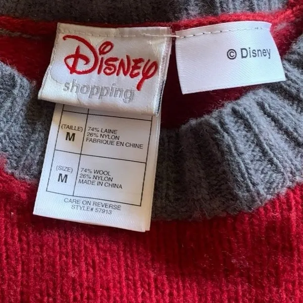Vintage Mickey Mouse Christmas Sweater Wool Blend Fair Isle Red Disney Size‎ M - Image 4