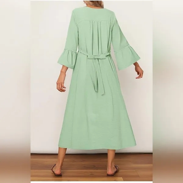 NEW Merokeety Peasant Maxi Dress Sage Pistachio Green Boho Cottagecore Modest L - Image 2