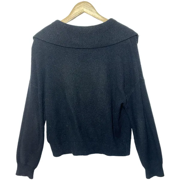 Abercrombie & Fitch Black Ribbed Knit Collared Long Sleeve V-Neck Sweater Size S - Image 2