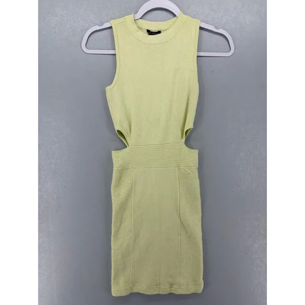 Guess Mini Dress Women S‎ Lime Green Ribbed Knit Side Cutout Bodycon Sleeveless - Image 2