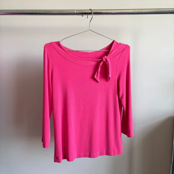 Vintage Banana Republic Top M Hot Pink Side Tie Boatneck Y2K Barbie Bimbo Girly - Image 9