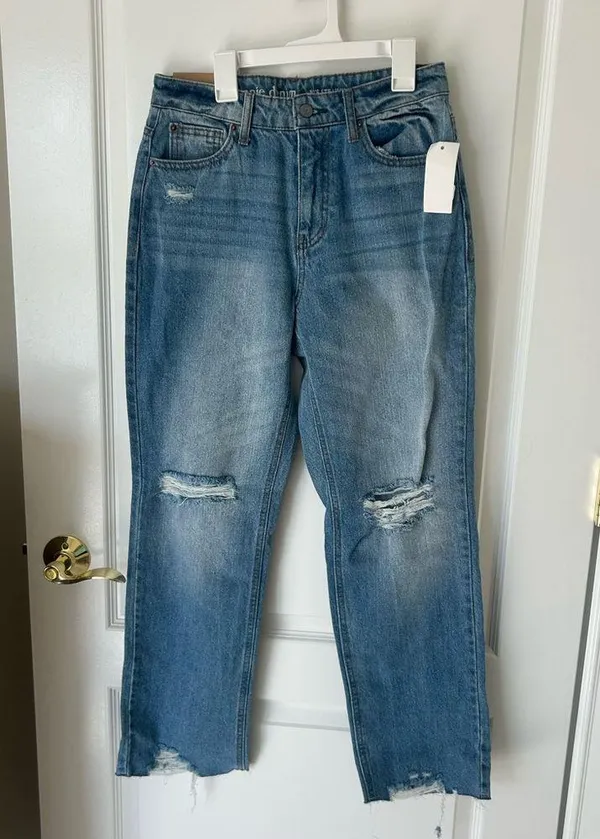 Women's Blue Distressed Jeans hippie girl 90’s straight jeans - Image 2